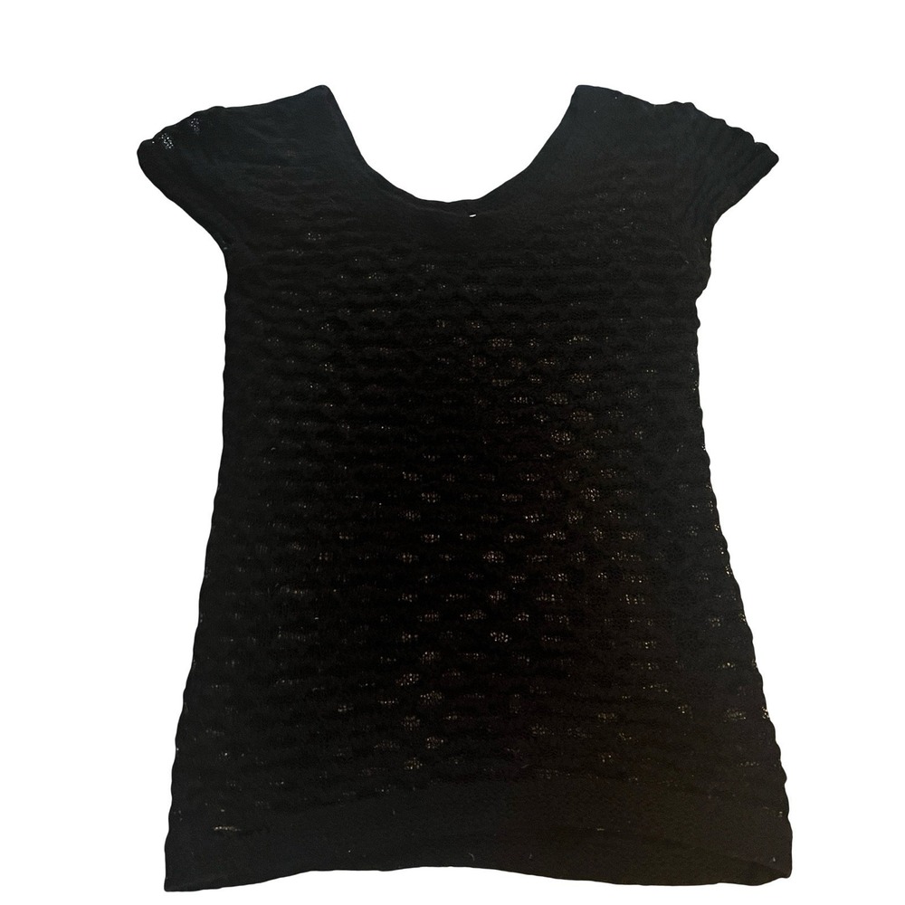 Kimchi‎ Blue Women's Size L Crochet Black Cap Sleeve Shirt Cottagecore Hippie